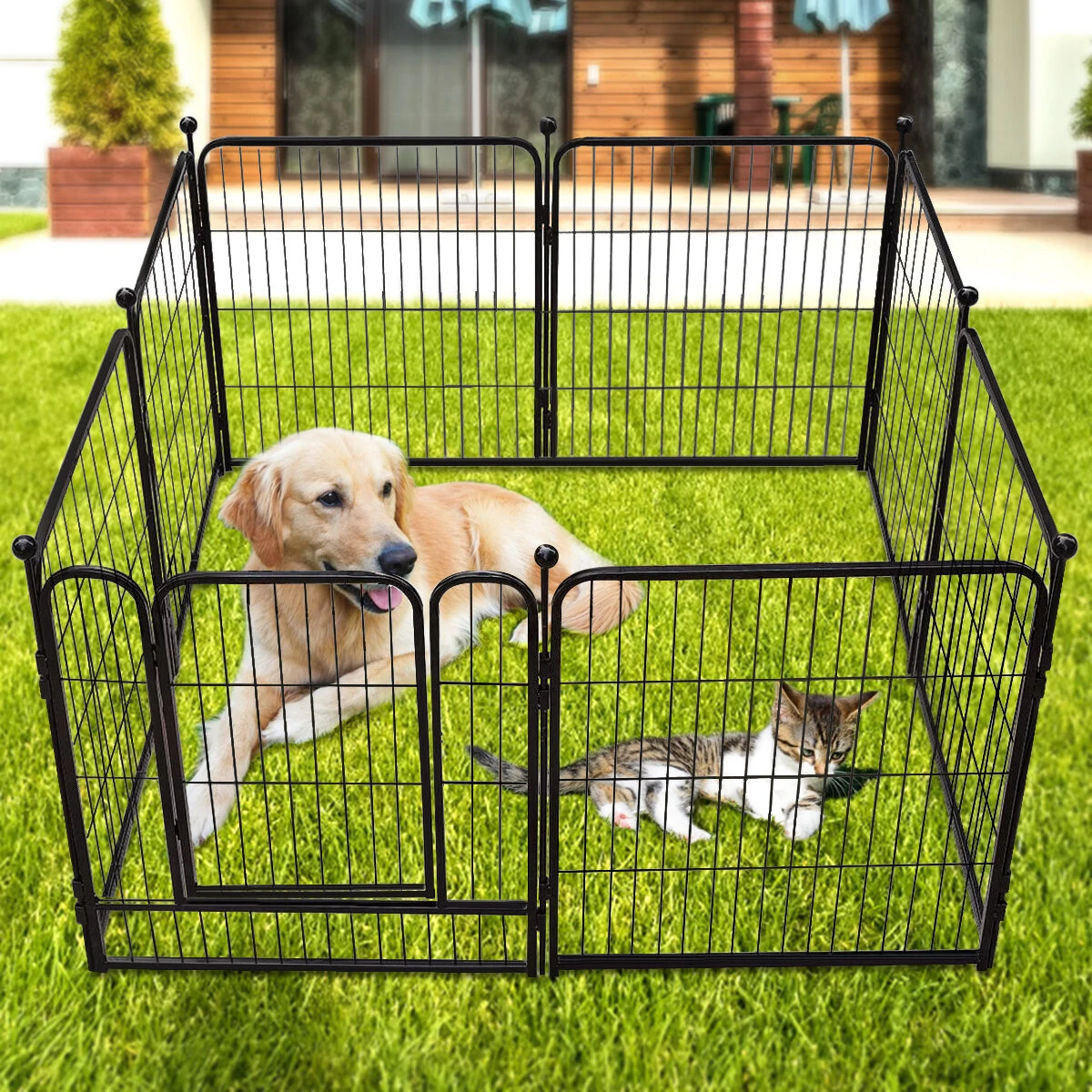 (image for) PawGiant Dog Pen 8 Panels 40" Height RV Dog Fence Outdoor Playpens Exercise Pen for Dogs Metal Protect Design Poles Foldable Barrier with Door