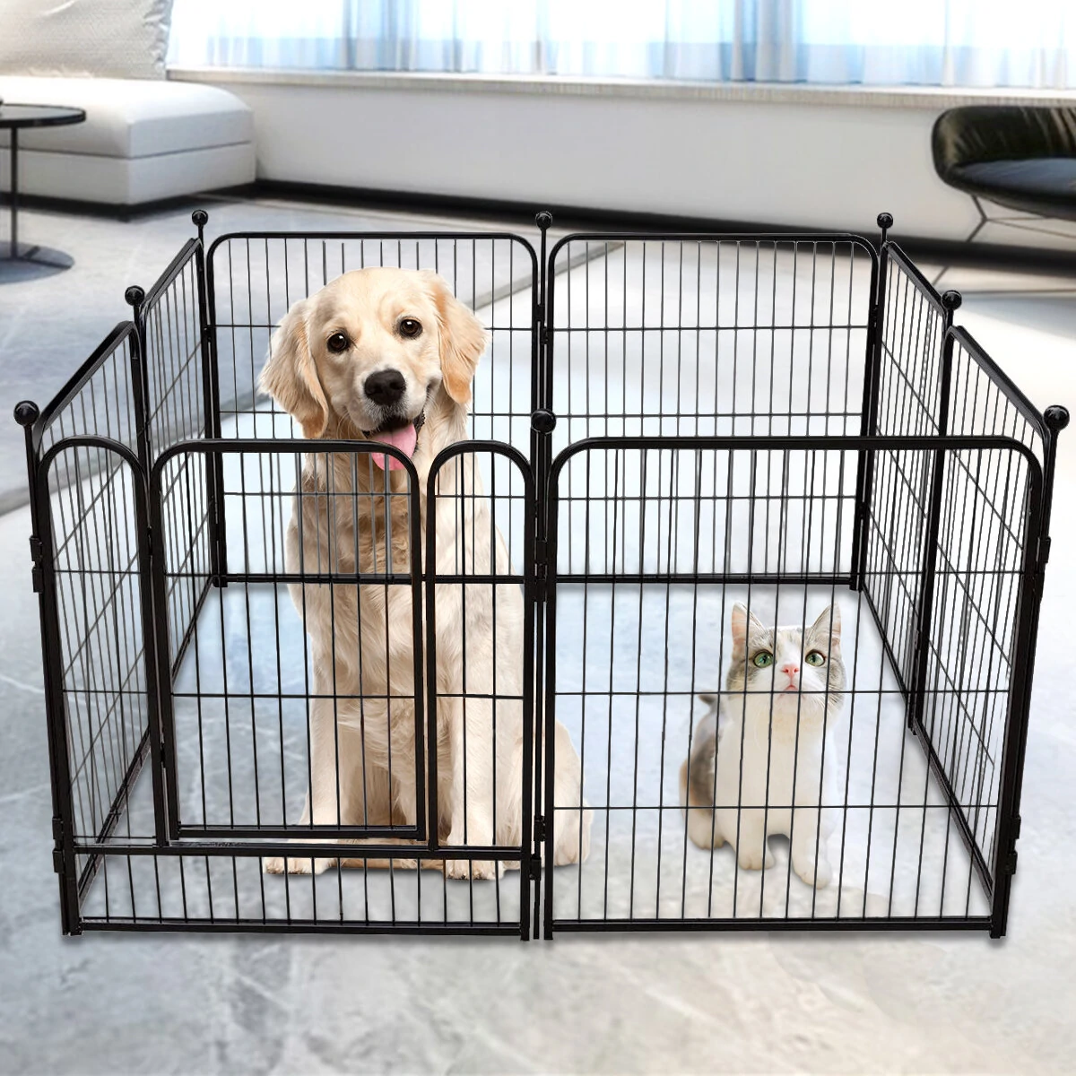 (image for) PawGiant Dog Pen 8 Panels 40" Height RV Dog Fence Outdoor Playpens Exercise Pen for Dogs Metal Protect Design Poles Foldable Barrier with Door