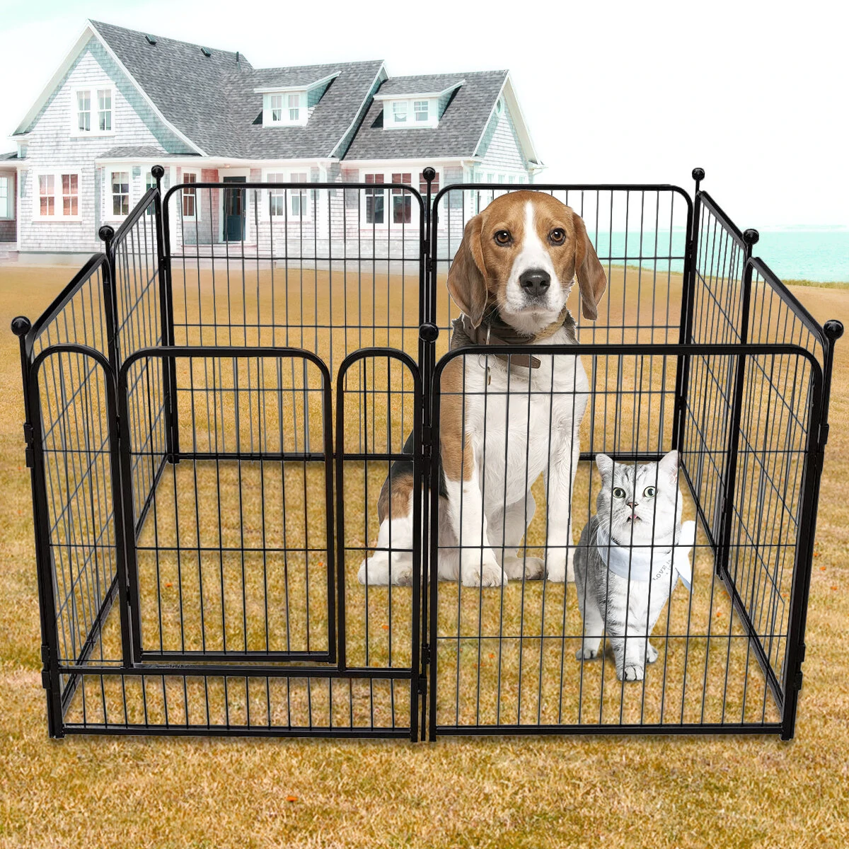 (image for) PawGiant Dog Pen 8 Panels 40" Height RV Dog Fence Outdoor Playpens Exercise Pen for Dogs Metal Protect Design Poles Foldable Barrier with Door