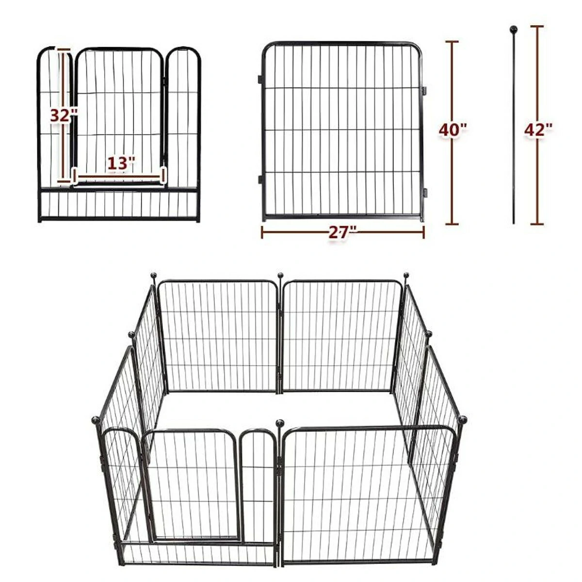 (image for) PawGiant Dog Pen 8 Panels 40" Height RV Dog Fence Outdoor Playpens Exercise Pen for Dogs Metal Protect Design Poles Foldable Barrier with Door