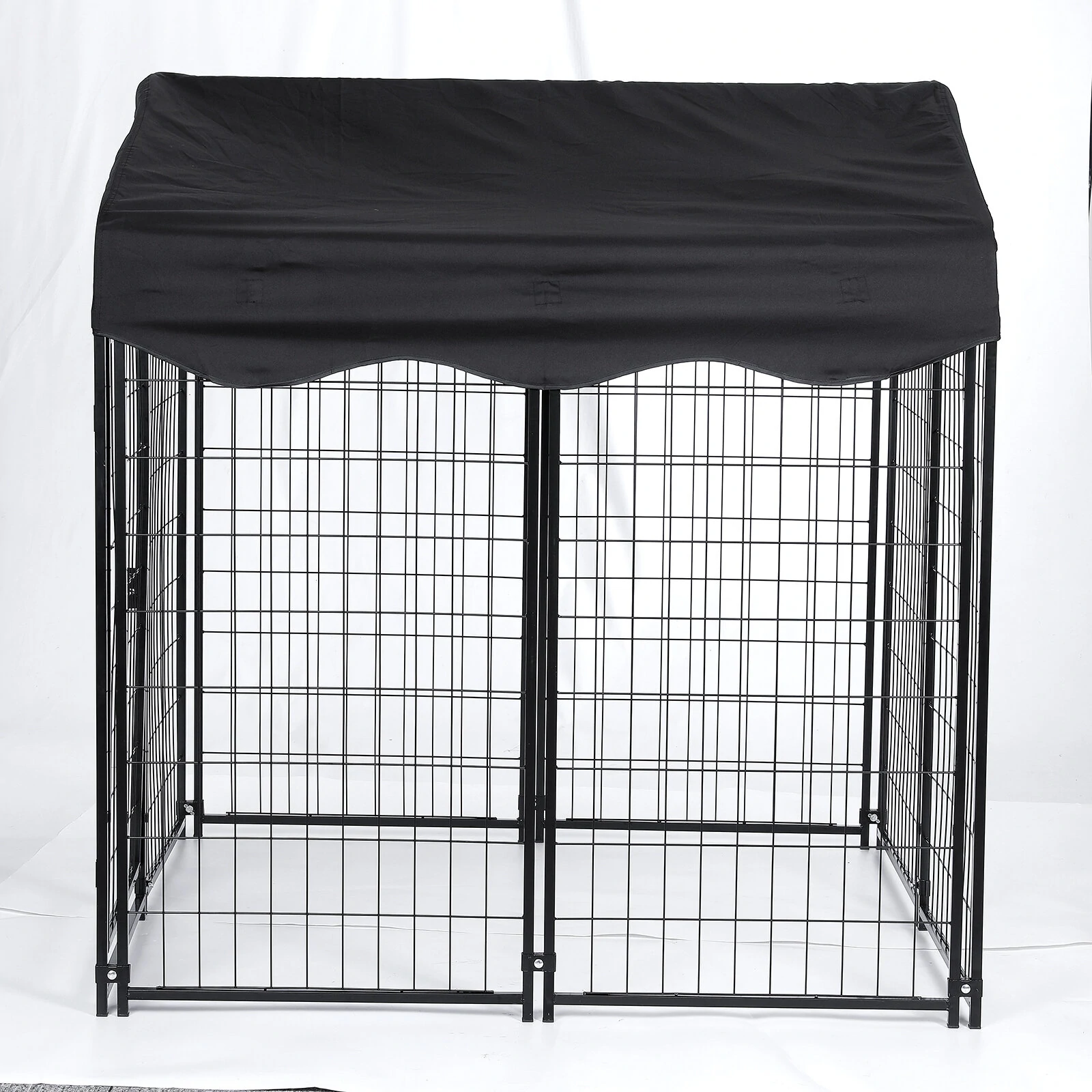 (image for) PawGiant Large Dog Kennel Outdoor Dog House with Roof 4ft x 4.2ft x 4.45ft Heavy Duty Metal for Large to Small Dog, Outside Dog Kennel Pet Crate Cage Playpen with UV-Proof Waterproof Cover