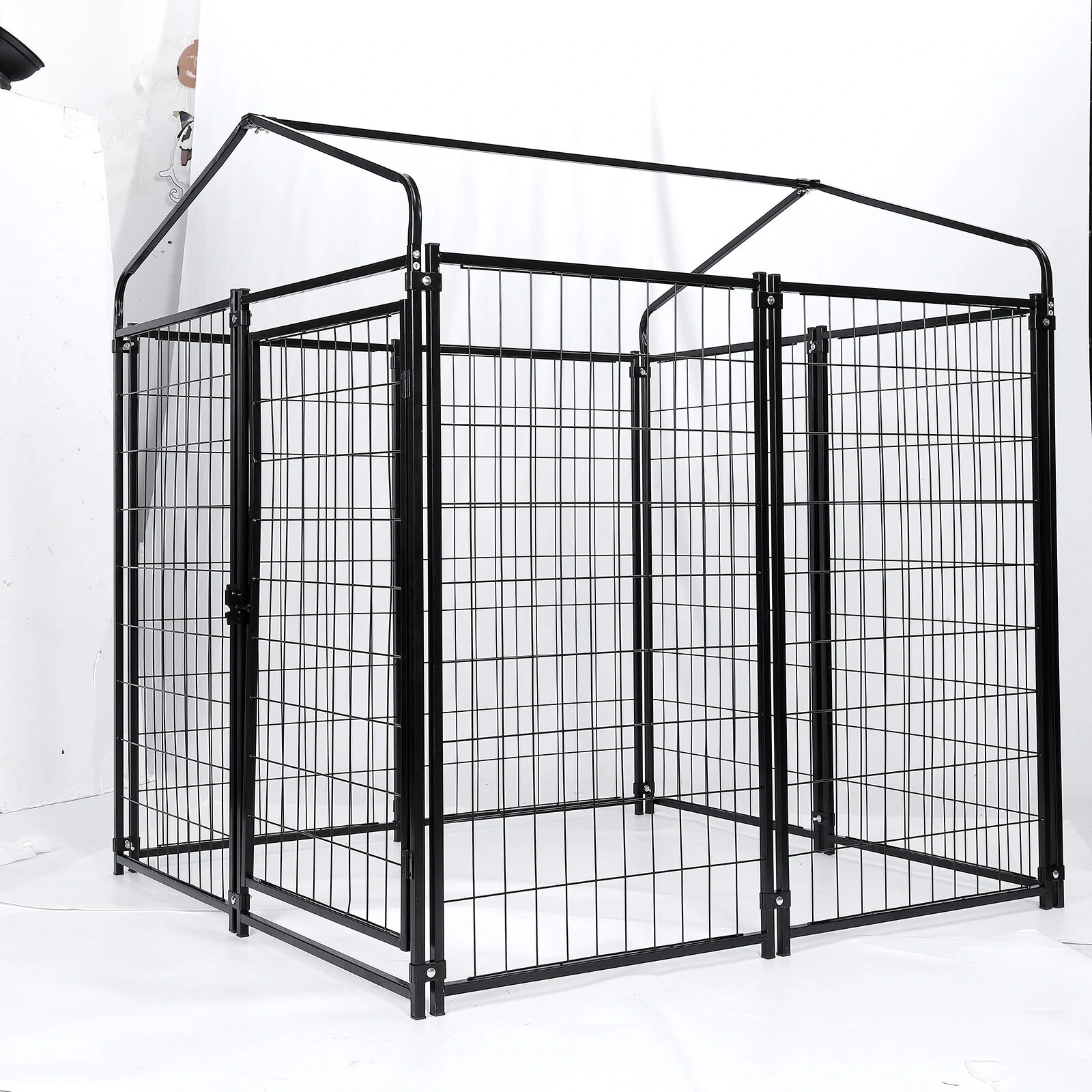 (image for) PawGiant Large Dog Kennel Outdoor Dog House with Roof 4ft x 4.2ft x 4.45ft Heavy Duty Metal for Large to Small Dog, Outside Dog Kennel Pet Crate Cage Playpen with UV-Proof Waterproof Cover