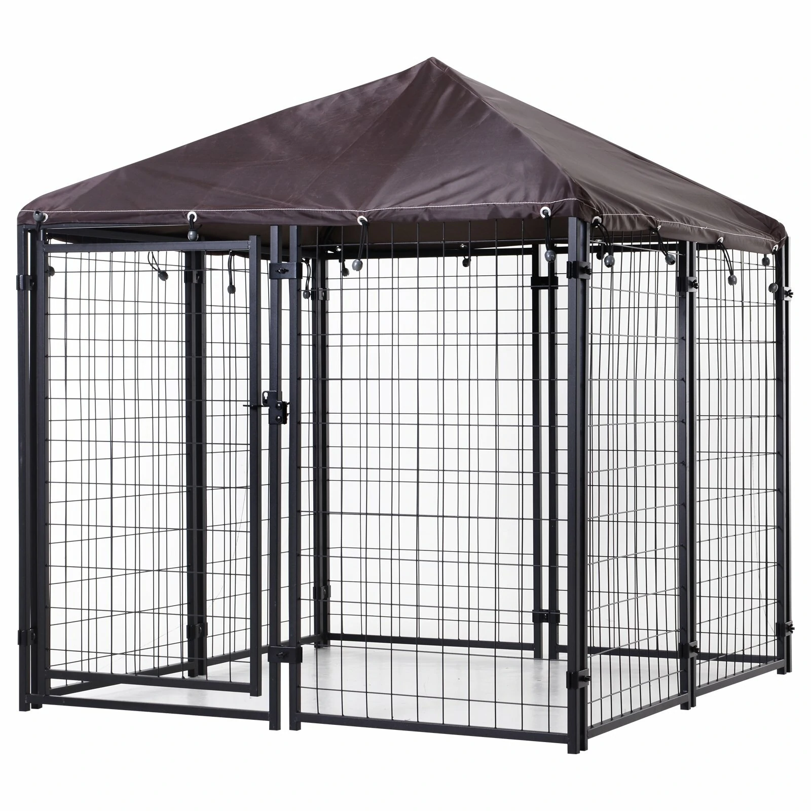 (image for) PawGiant Large Dog Kennel Outdoor Dog House with Roof 4ft x 4.2ft x 4.45ft Heavy Duty Metal for Large to Small Dog, Outside Dog Kennel Pet Crate Cage Playpen with UV-Proof Waterproof Cover