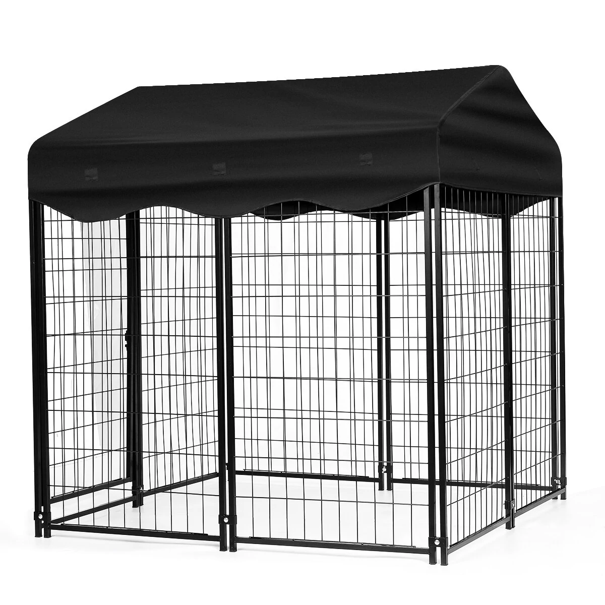 (image for) PawGiant Large Dog Kennel Outdoor Dog House with Roof 4ft x 4.2ft x 4.45ft Heavy Duty Metal for Large to Small Dog, Outside Dog Kennel Pet Crate Cage Playpen with UV-Proof Waterproof Cover